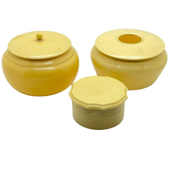 Pyralin Du Barry FRENCH IVORY / Celluloid 3 Pcs Vanity Set Hair Reciever Vintage - Picture 2 of 16
